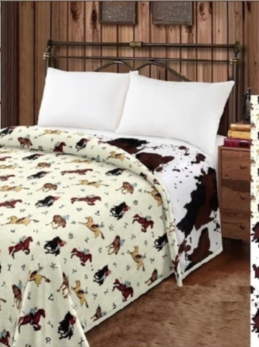 Western Horse Print Cream Bedding Throw - Unbranded